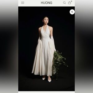 Elegant White Halter Neck Dress by Huong Juliette